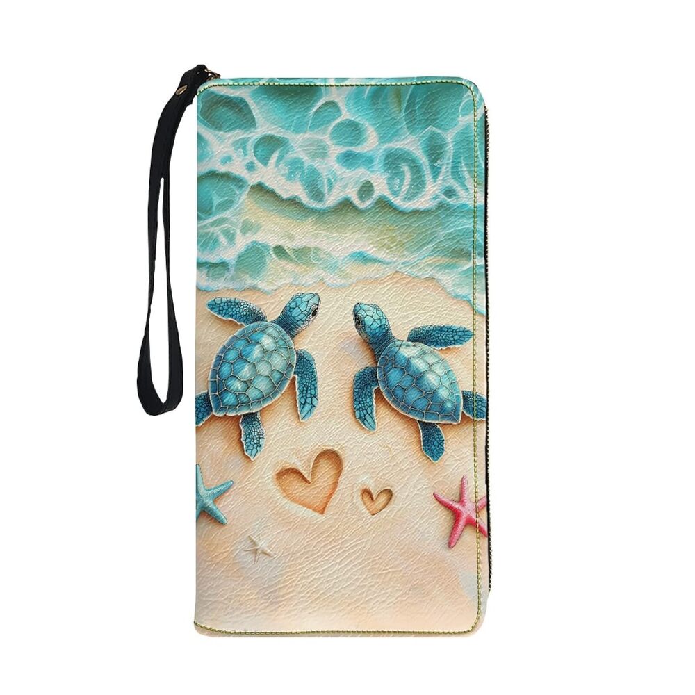 9341 Beach Sea Turtle Wallets with Wristlet Envelope Long Wallets Zip